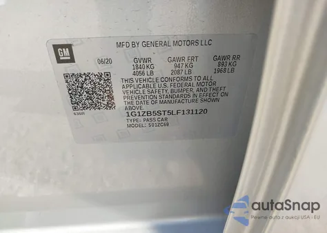 2020 Chevrolet Malibu Fwd Ls z USA, uszkodzony, nr VIN 1G1ZB5ST5LF131120